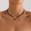 Collana Pendente a Forma di Cuore con Catena di Cristalli Geometrici Neri Vintage per Donna Moda Stile Boho Gioielli con Cristalli di Zircone Regali