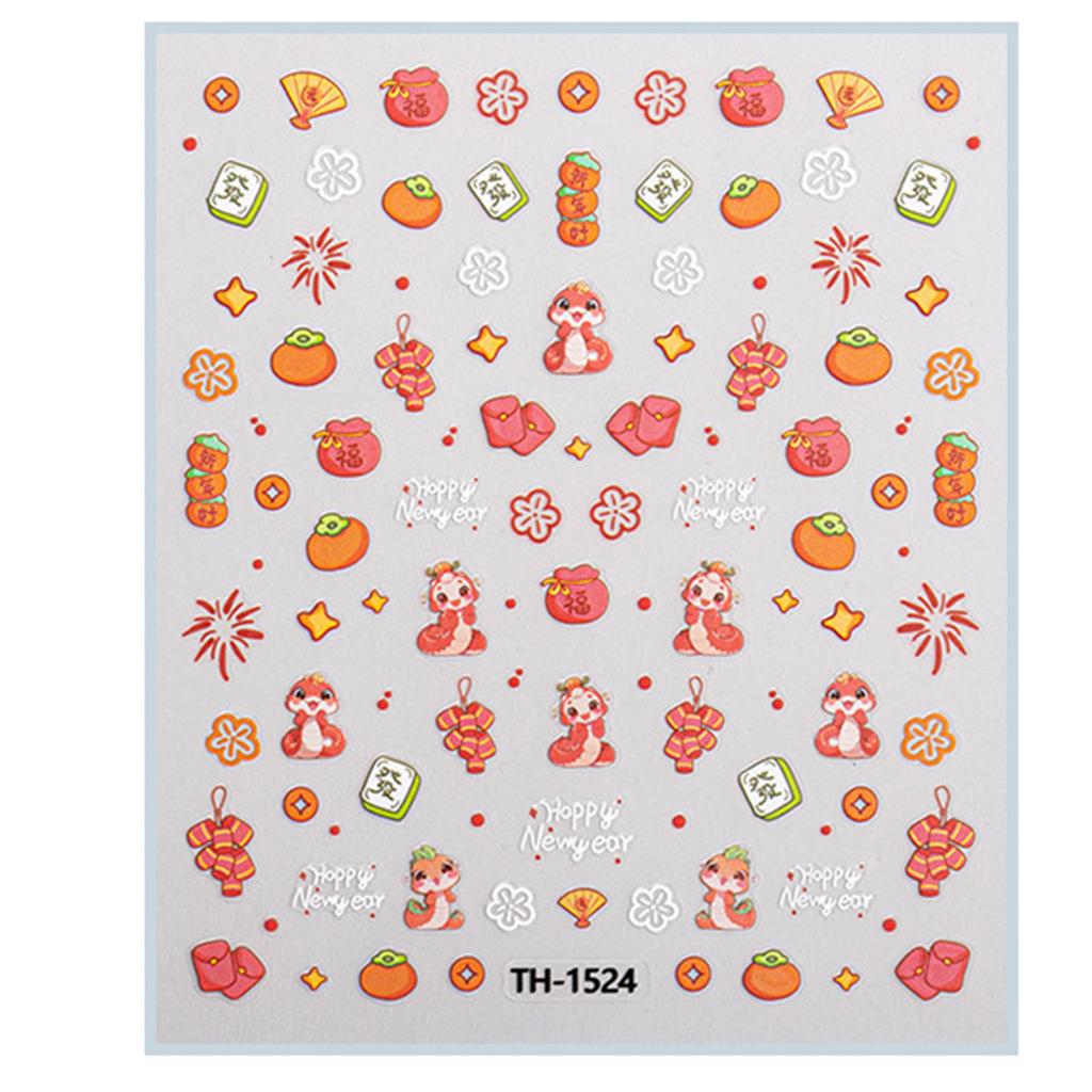 1 Sheet Chinese New Year Nail Stickers with Cartoon Designs Festival Nail Accesories Nail Decals for DIY Nail Art