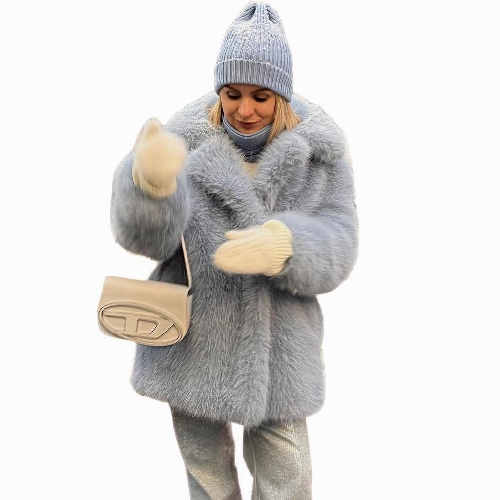 European & American Style Women's Faux Fur Lapel Coat - Autumn/Winter Fashion