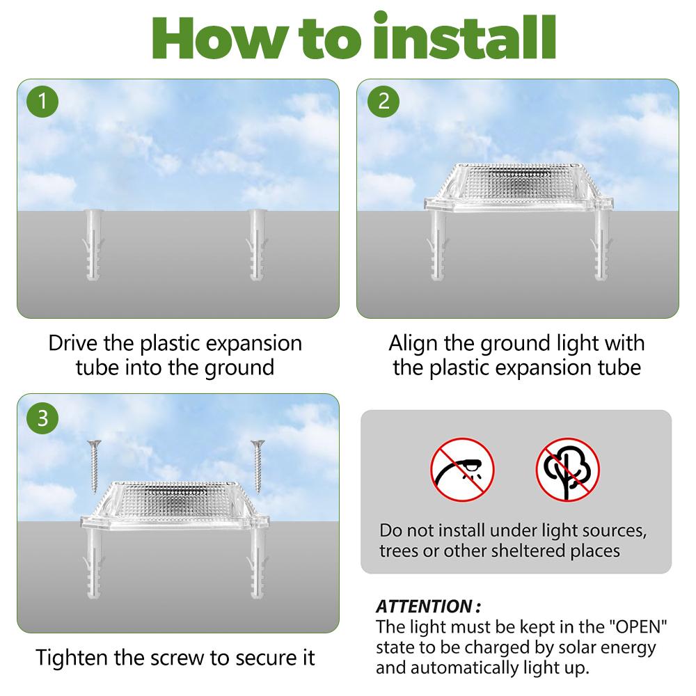 Solar Driveway Lights Outdoor 3 Mode LED Deck Light IP65 Waterproof Wall Light For Ground Walkway Pathway Lighting