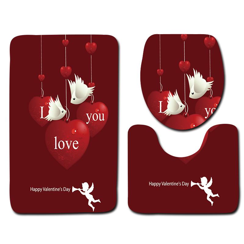 

Beautiful And Romantic Valentine S Day Bathroom Toilet Floor Mat 3-Piece Set 45 * 75