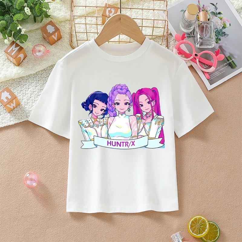 K-pop Demon Hunters White T-shirts for Girls Anime Cartoon Cute Short Sleeved Shirt Children Summer Fashion Sweet T-shirt Gifts