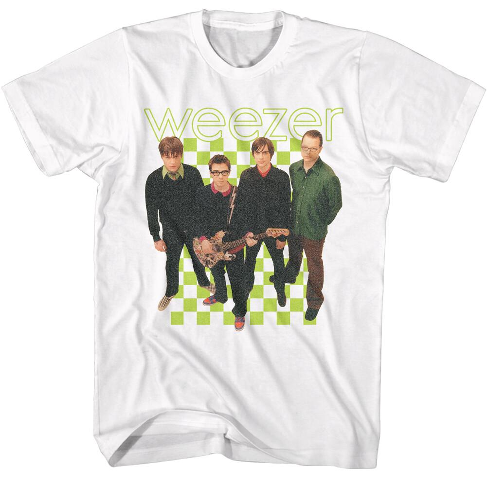 Weezer Green Checkerboard 2001 Lineup Photo Men s T Shirt Rock Music Merch XXXL