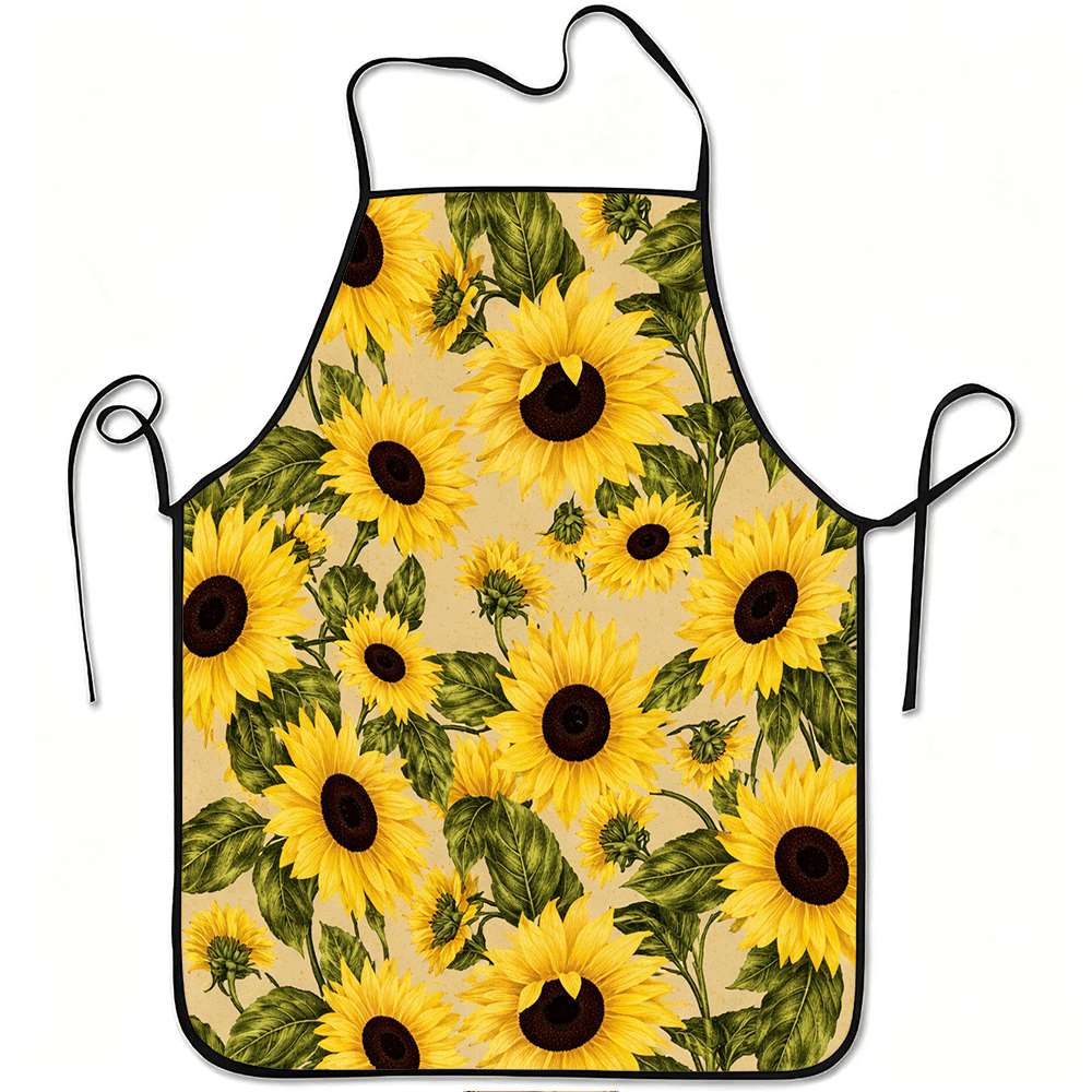 1pc Apron Featuring a Sunflower Design, Made from Durable And Easy-To-Clean Polyester, with an Adjustable Waistband, Suitable for Cooking in The Kitch
