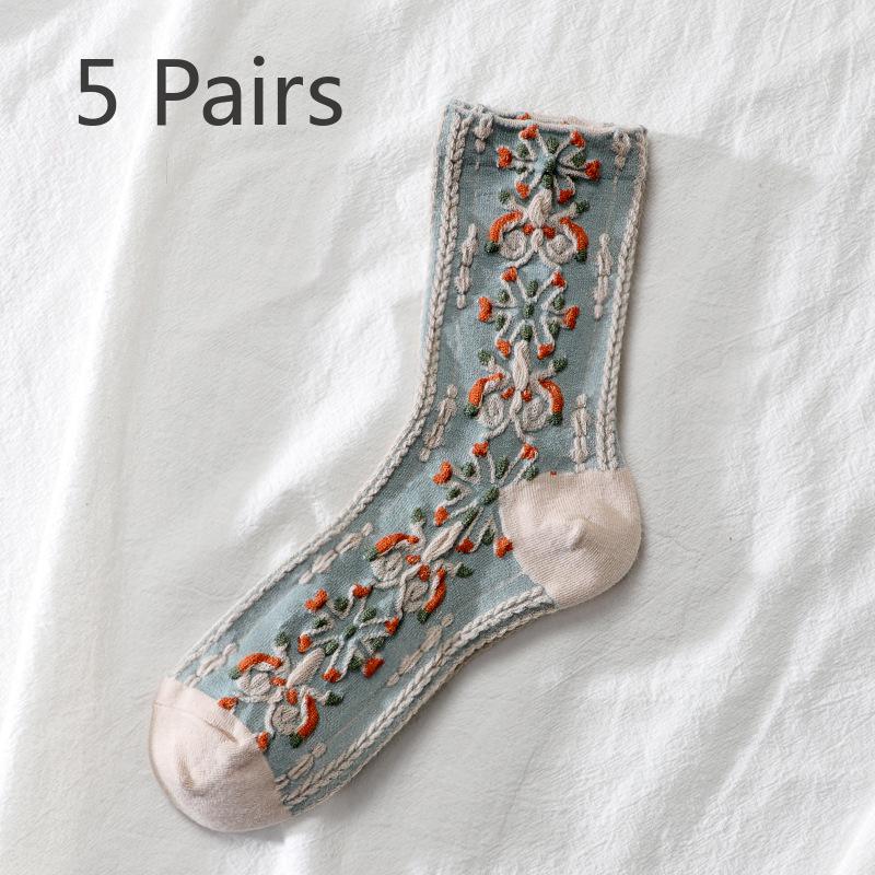 5 Pairs of Ladies Autumn and Winter New Style All Match National Wind Tube Socks