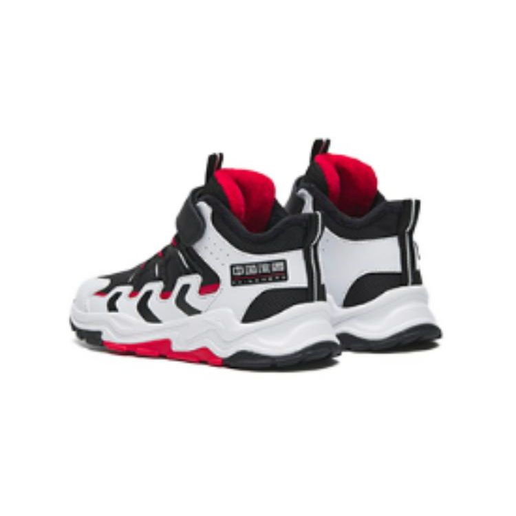 Anta Kids Velcro Non-Slip High-Top Running Shoes Kids sneakers Black White 312249993-2