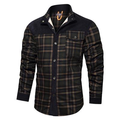 Giacca da Camicia da Uomo Taglia Grande Invernale in Velluto Spesso a Quadri di Velluto a Coste