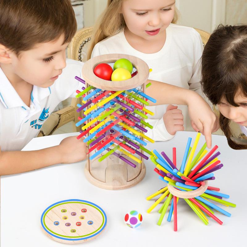 Wooden 3-in-1 Stick Pulling Game: Color Recognition, Parent-Child Interactive, Concentration & Balance Toy.