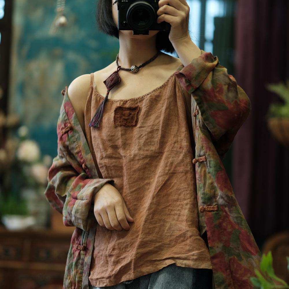 

Женские винтажные топы Johnature, однотонные тканевые летние топы в китайском стиле в стиле пэчворк One Size