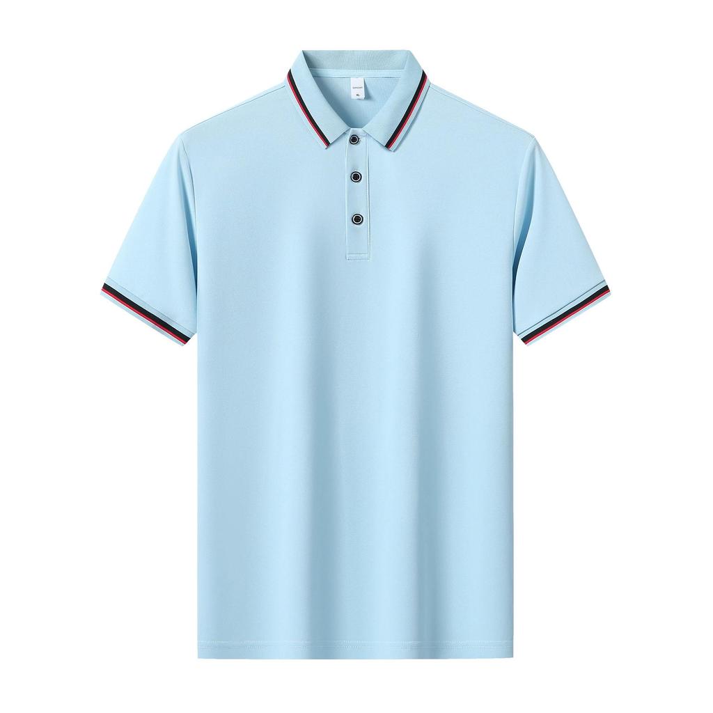 חולצת פולו עם שרוולים קצרים של Ice Silk לעסקים ופנאי חוץ, עם צווארון דש וחולצת פולו קצרת ניילון