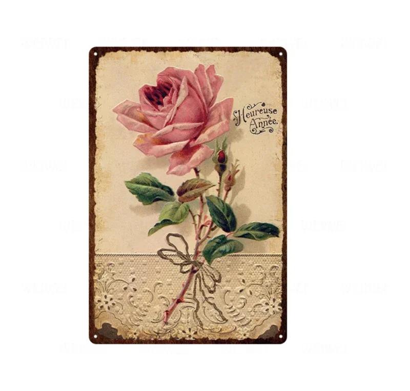 Flower Vintage Shabby Metal Tin Sign Artistic Tin Painting Indoor Home Living Room Decor Pin Up Man Cave Wall Sticker Tin Pla