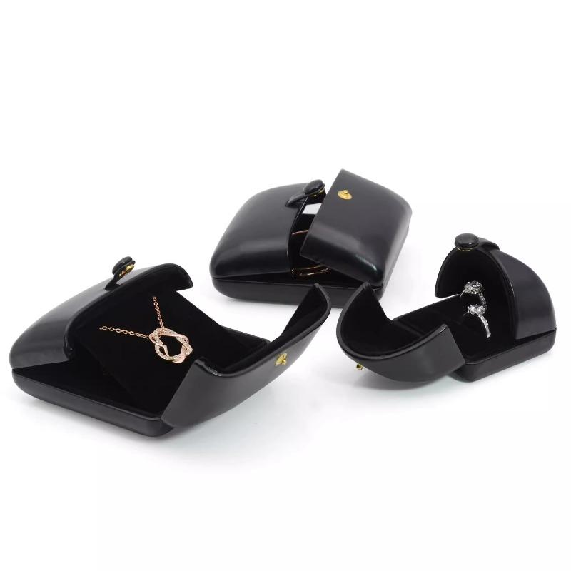 1pc Double-opening Black Leather Creative Jewelry Box Engagement Ring Box Jewelry Box Earrings Box Necklace Box Storage Box