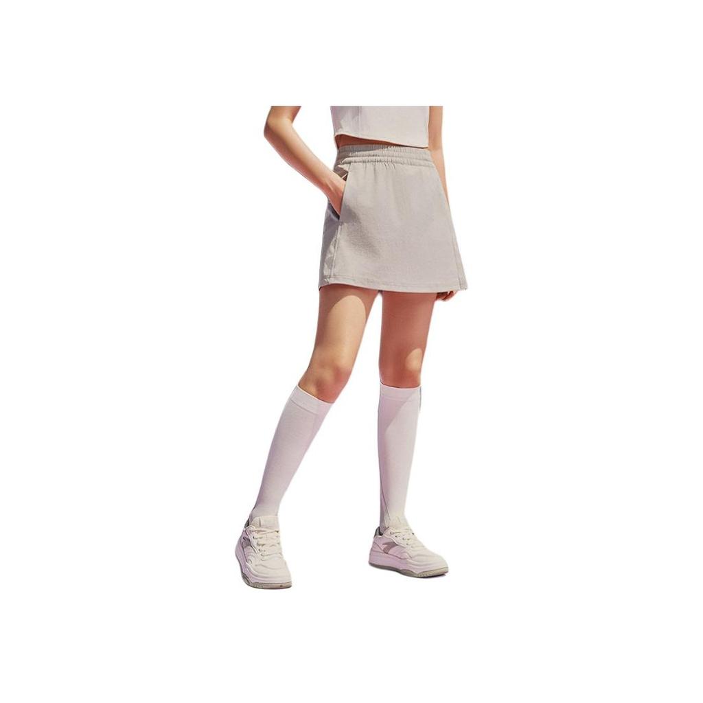 Anta Training Series Solid Color Mid Waist Soft Breathable Versatile Casual Skirt Women Skirts Pearl-Gray 962527201-1