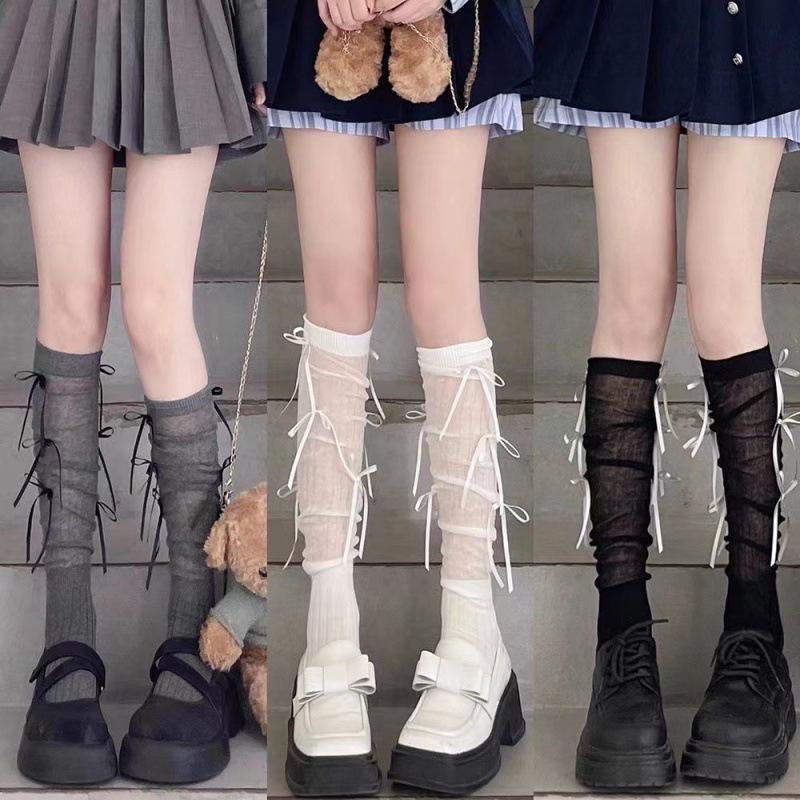 Ballet-Style Mary Jane White Lace Bow Ankle Socks - Super Thin Summer Mid Length