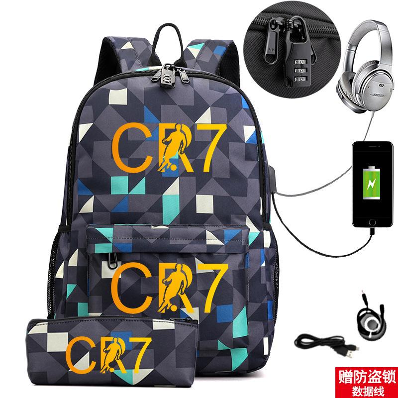 Star Peripheral Printing Cr7 Schoolbag Leisure Travel Multi-Functional Backpack Student Pencil Case Two-Piece Set