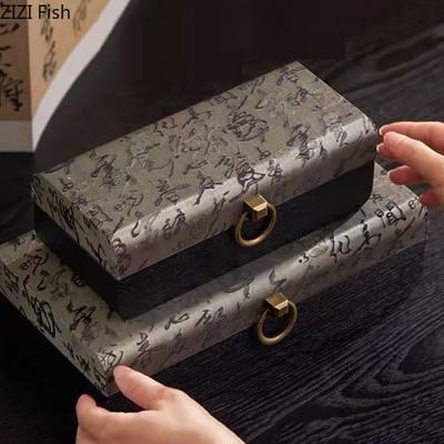 Chinese Calligraphy Decorative Jewelry Boxes Leather Cosmetic Jar Dresser Table Desk Decoration Exquisite Jewelry Storage Jar