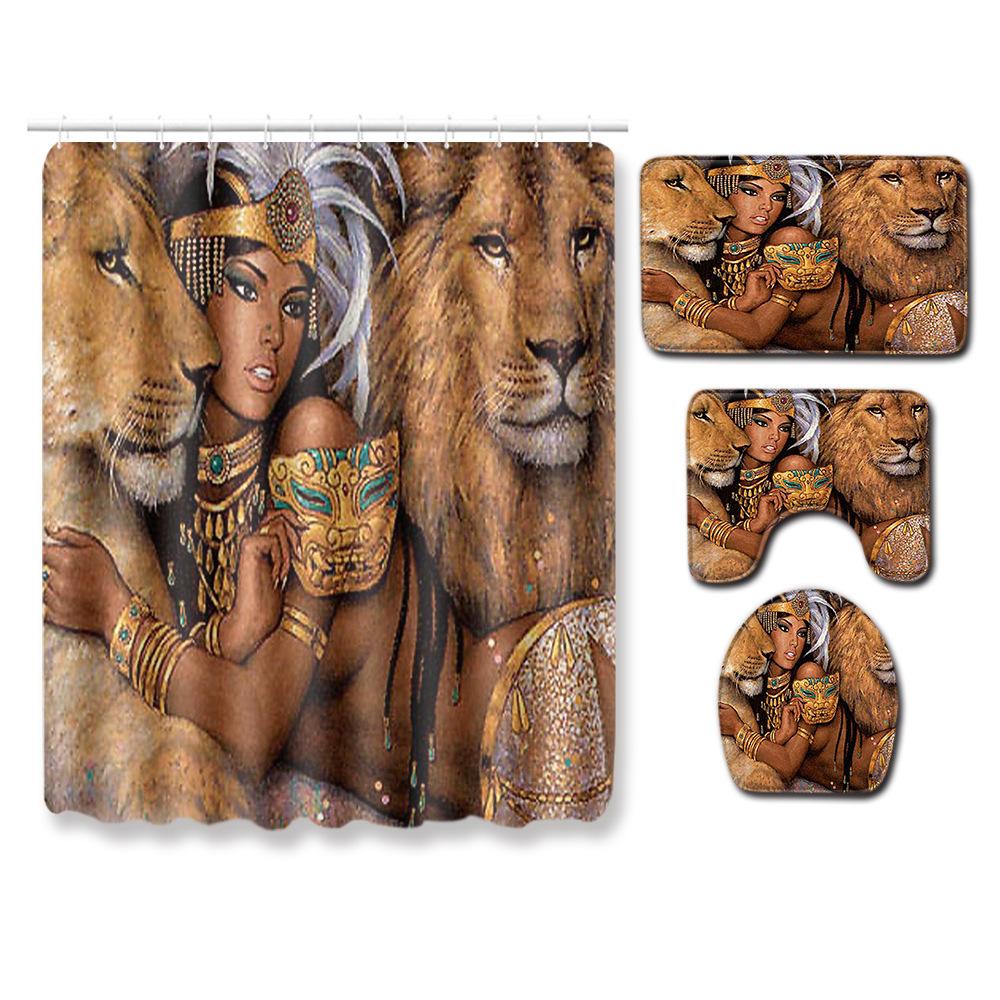 Shower Curtain Floor Mat Set African Woman E-Commerce Bathroom Carpet