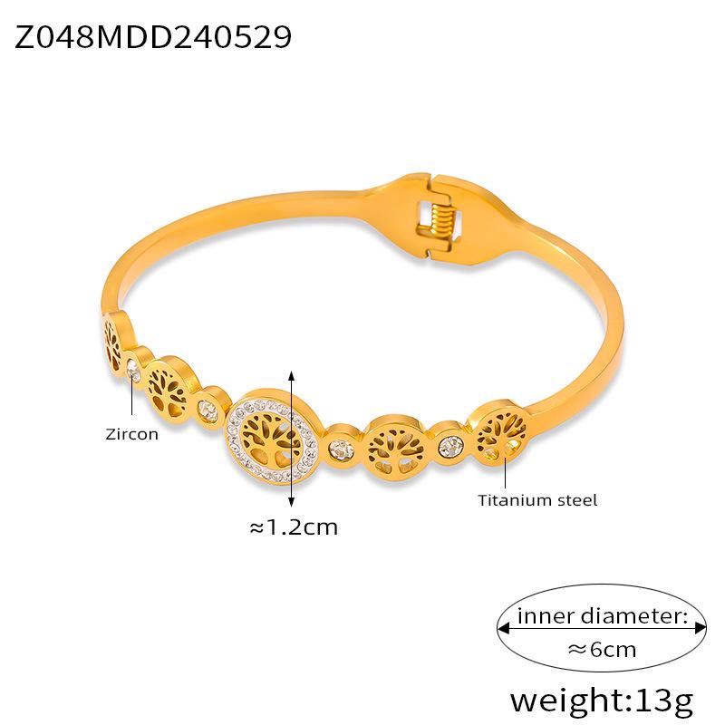 Geometric Hollow-Out Tree of Life Bracelet with Diamond Inlay, Retro Niche Design, Titanium Steel
