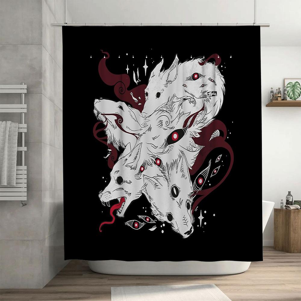 Gothic Horror Wolf Duschvorhang Gruseliges Tier Schädel Spukhafte Heimdeko Badezimmer Set Vintage Halloween Wandteppich Wandbehang