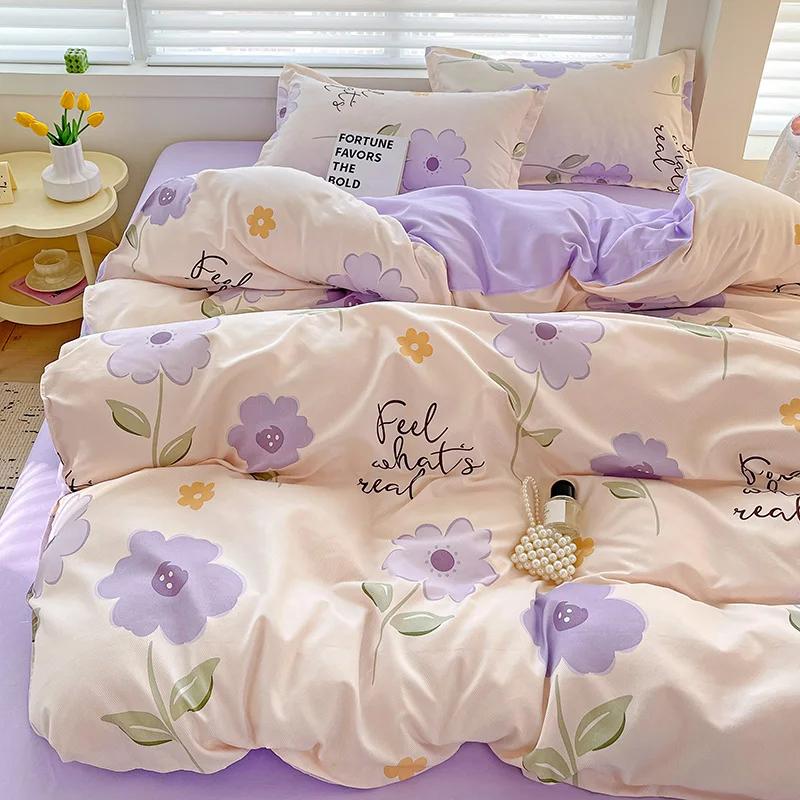 100% Cotton Bedding Set, Four Piece Sheet Set Comfort Set Girly Fresh Style Couple Bed Comforter Set