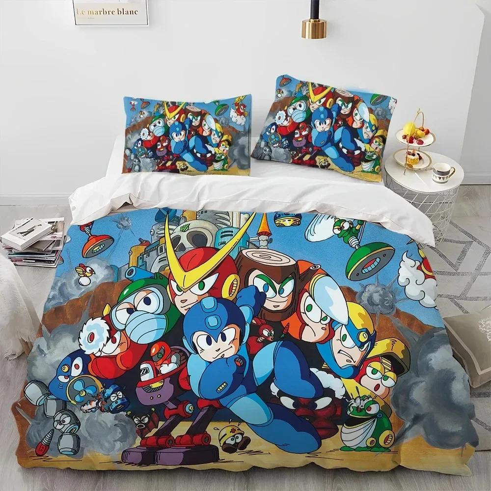 3D Rockman Megaman Game Cartoon Comforter Printed Bed Set Duvet Cover Pillowcase Bedding Set Linen Sheet Quilt Queen King Size
