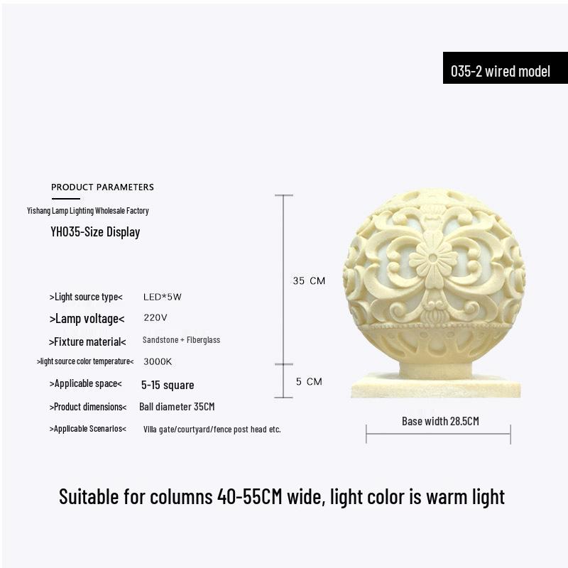 Carved Resin Solar Pillar and Fence Light for Garden or Courtyard