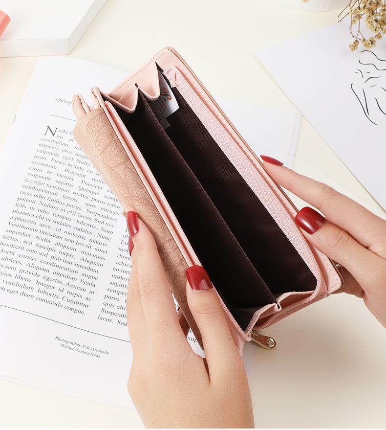 Frauen 2025 Koreanische PU Leder Retro Blatt Schnalle Lange Brieftasche