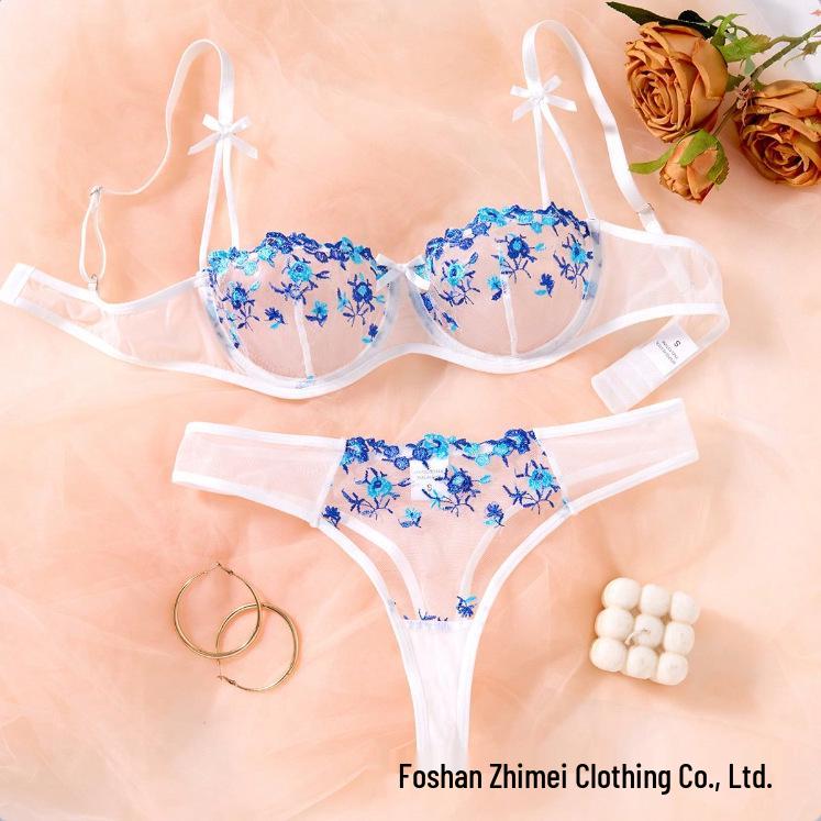 

Y-Style Women s Sexy Ink Painting Embroidered Butterfly Lace Bra Set with Thin Cotton Cups for a Minimizing Effect Extra Large синій/білий