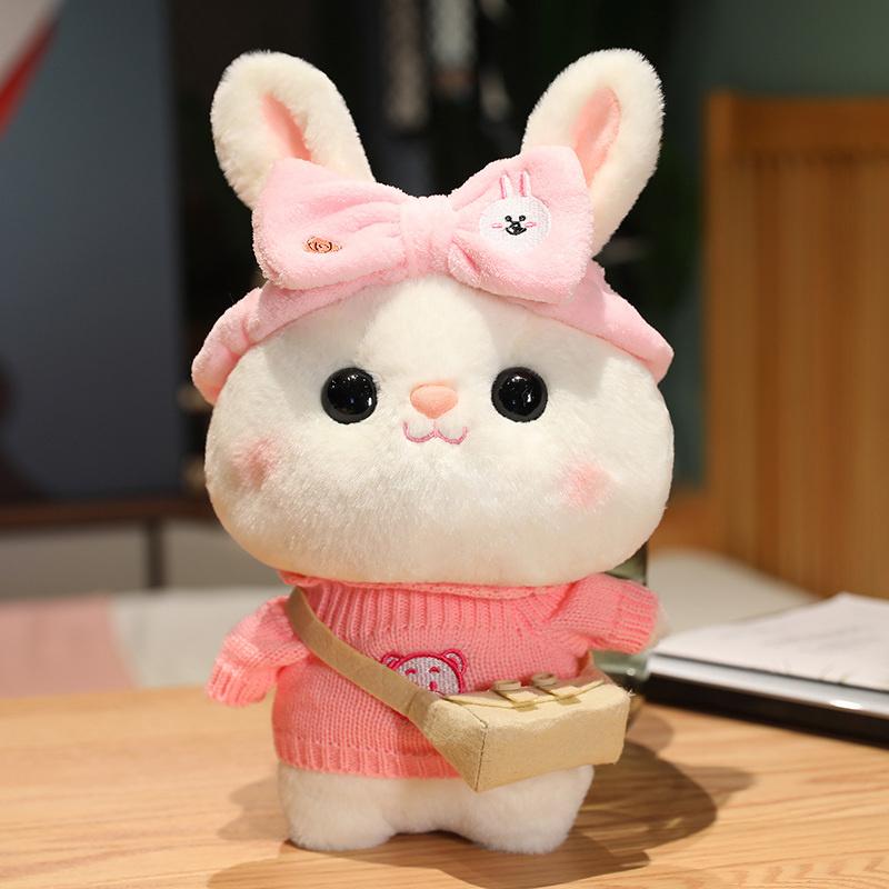 Weiches Kaninchen Lalafanfan Kaninchen Café Mädchen Plüschtier Niedlich 30cm Kawaii Lalafanfan Puppe mit Brille mit Kleidung Spielzeug Geschenk
