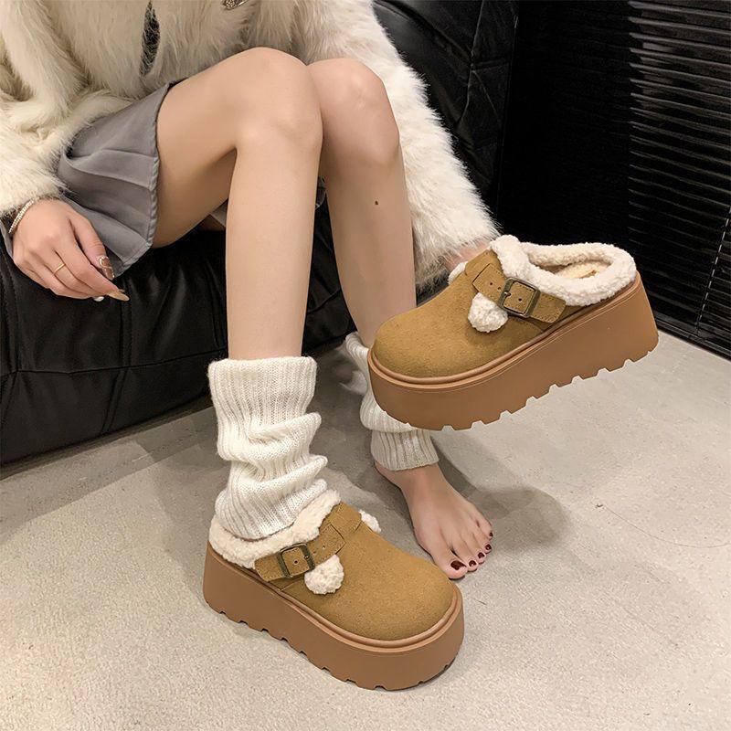 Mao monsoon bag head half slippers fluffy thick bottom casual European plus heightening Birkenstock cotton slippers