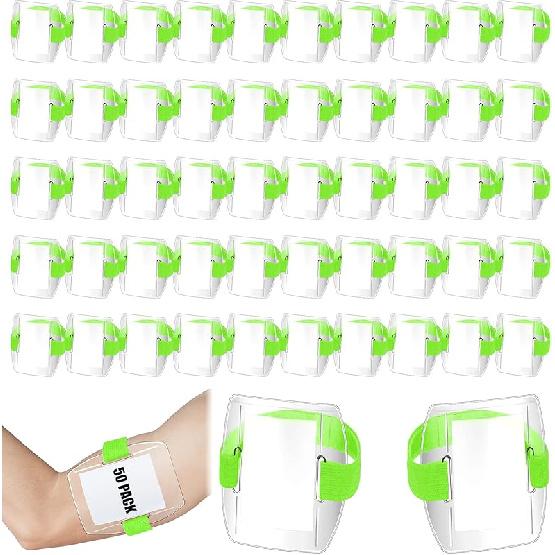 Meanplan 50 Pcs Arm Badge Holder Armband ID Badge Holder Bulk Visibility PVC with Adjustable Belt Elastic Armband Clear Name Tag for Work Pass,