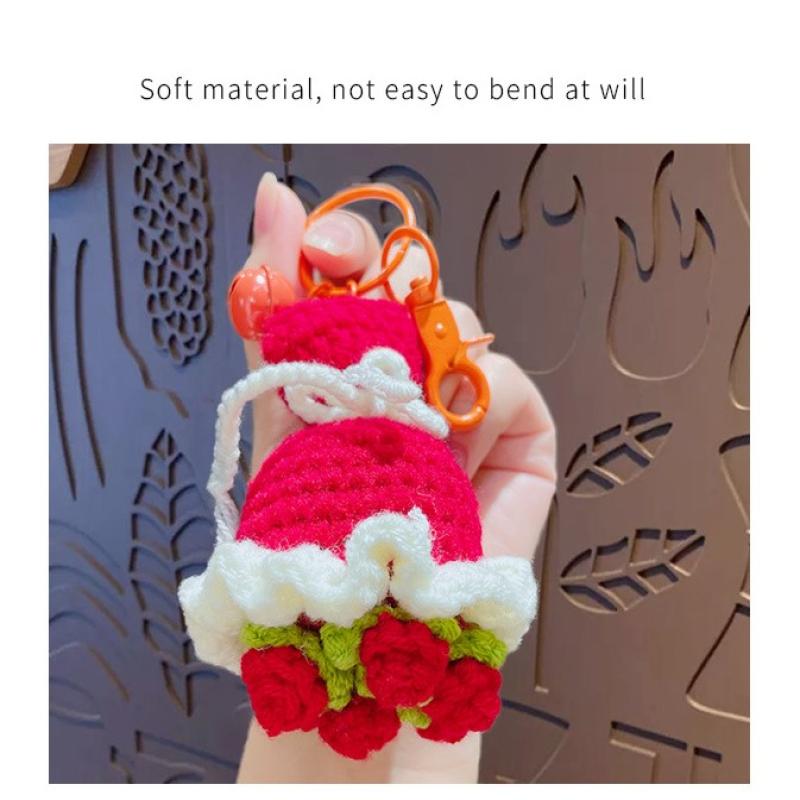 Cute Crochet Bouquet Keychain Mini Hand-Knitted Flower Keychain Ring Car Bag Hanging Pendant Ornament Lover Valentine'S Day Gift