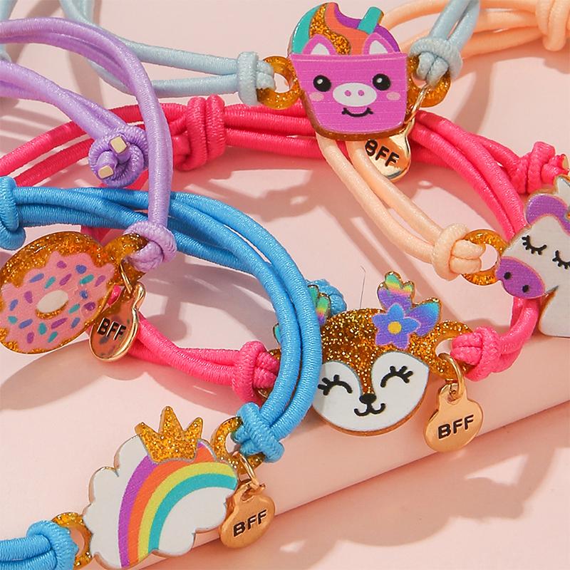 5Pcs/set Cartoon Bear Butterfly Rainbow Charm Adjustable Cord Rope Bracelet for Girl Hairband Use Friendship Gift