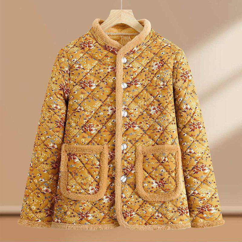 2025 Winter Floral Plus Velvet Cotton Jacket - Warm, Thickened, Stylish Outerwear for Women, Small Floral Design