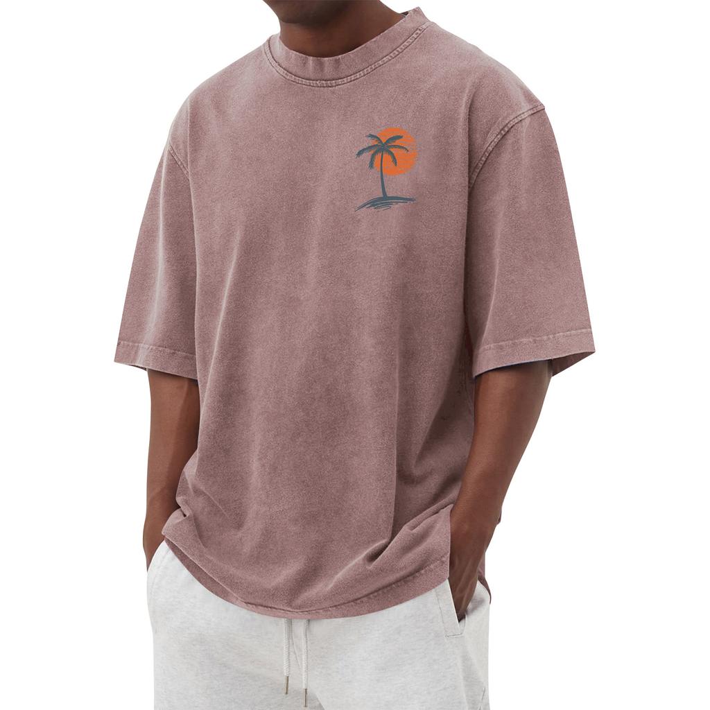 Men's Printed Round Neck T-Shirt Casual Sports Short-Sleeve Top