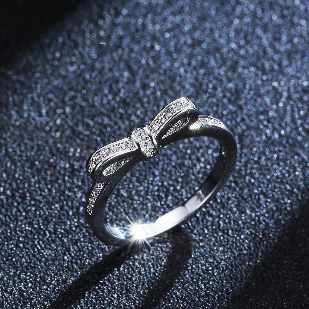 Korean Cute Bow Silver Zircon Ring for Girls – Fashion Jewelry