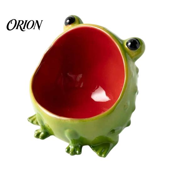 Handcrafted Home Decor Cute Big Mouth Frog Ceramic Candy Dish & Key Bowl for Entryway Table, Frogs Artistic Animal Sculpture Bowl, Decorative Figurine
