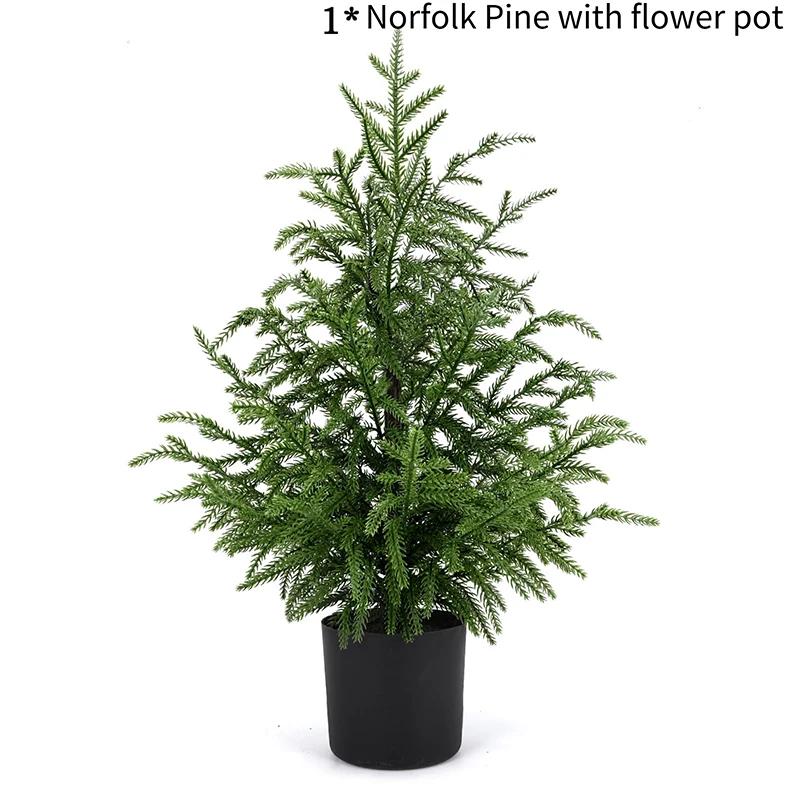 JUSTINLAU 2FT Artificial Norfolk Pine Cypress Leaves Potted Trees Tabletop Faux Tree Holiday Christmas Decor for Home or Office
