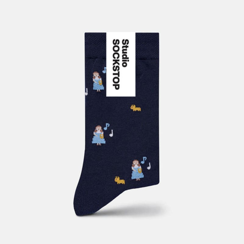 STUDIO SOCKSTOP Wizard of Oz Dorothy and Toto Navy Embroidered Socks