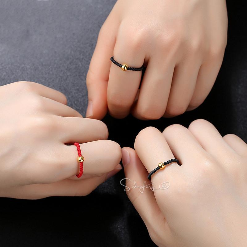 Glücksbringer, schwarz, rot, Seil, geflochten, Paarring für Damen und Herren, goldfarben, Liebhaber, Hochzeit, Transferperlen, Ring, Jahrestagsgeschenk