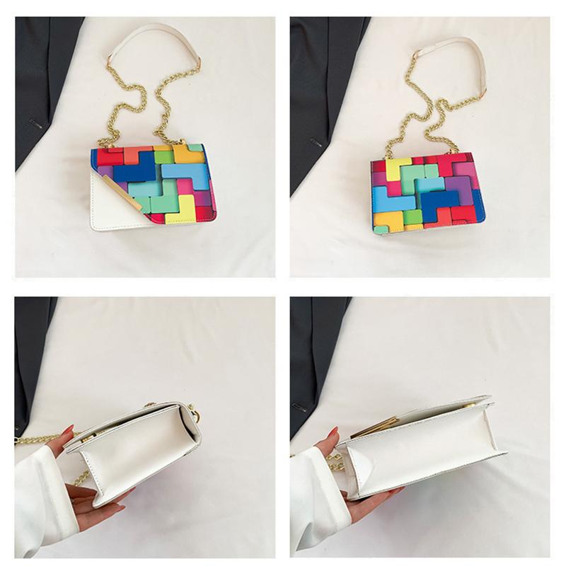 Women PU Leather Small Square Flap Sling Shoulder Bag Summer Contrast Color All-match Chain Crossbody Bag KTY