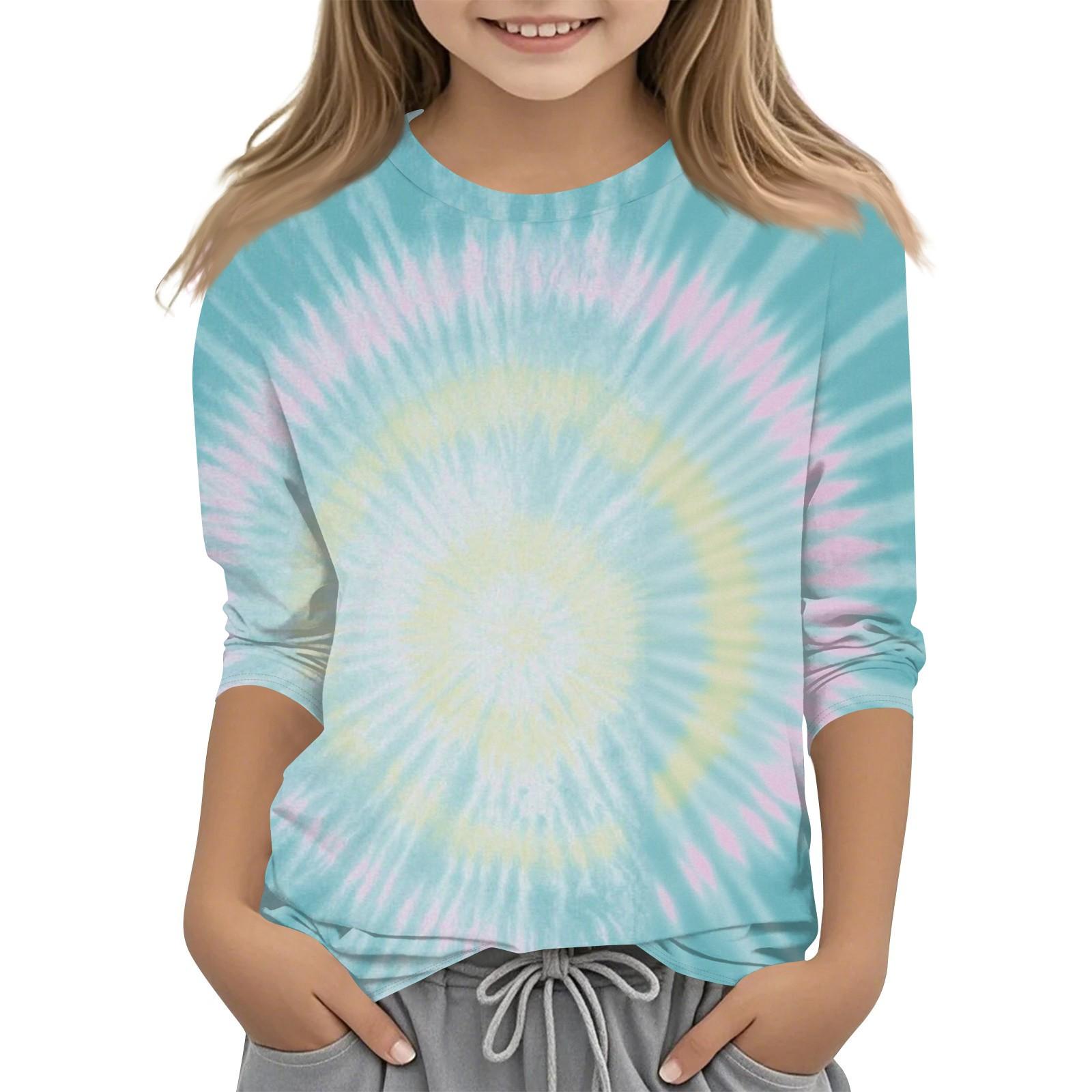 

Детская футболка с круглым вырезом и принтом, рукава 3/4, повседневная футболка 160 небесно-голубой