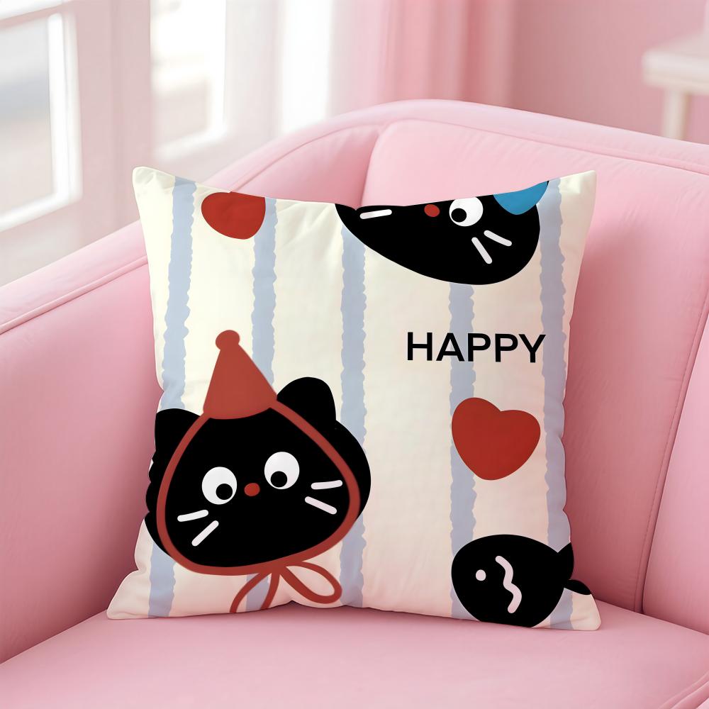 Cute Cartoon Cats Animations Cushion Cover Pillowcase Short Plush Invisible Zipper Room Sofa Cushion Cover