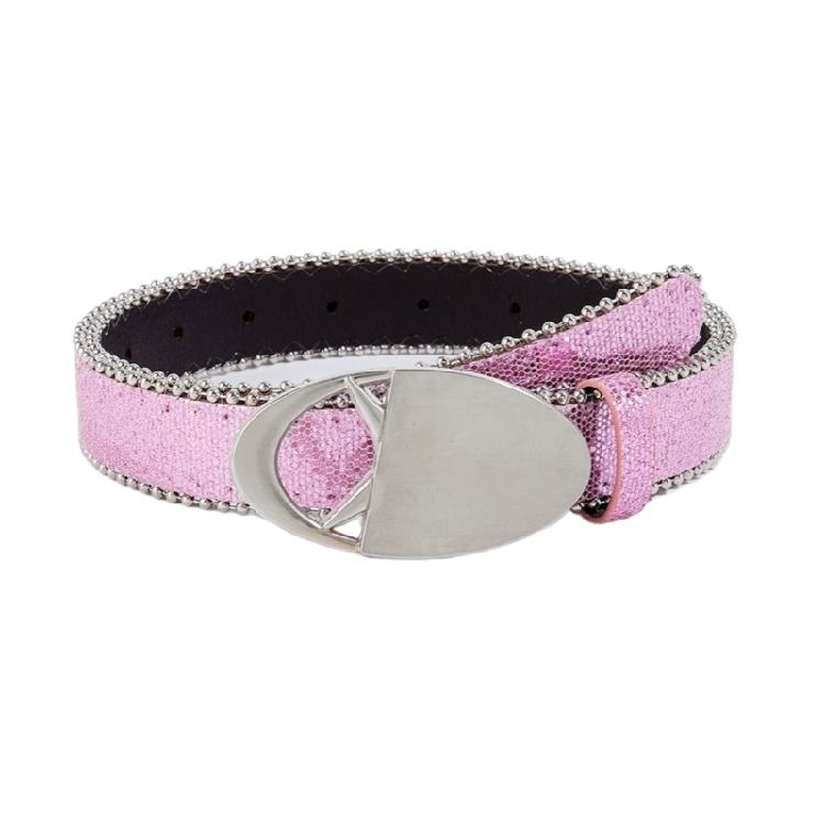 Girl Glittered Waist Belt Street Dance Jeans Belt Decorative Round Buckle