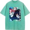 Anime Demon Slayer Tomioka Giyuu Akaza Graphic Tee Men Women Retro Washed T-shirts Cotton Manga T Shirt Harajuku Casual Tshirt