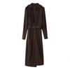 Womens Street Style Midi Dress With Belted Double-Breasted Design A-Line Long Sleeve Shirt Collar 2025 Fall