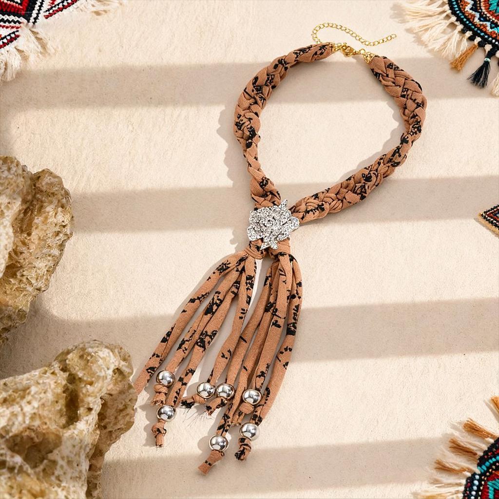 Autumn and Winter Diamond-set Fabric Printing Pendant Sweater Chain Fashion Temperament Necklace