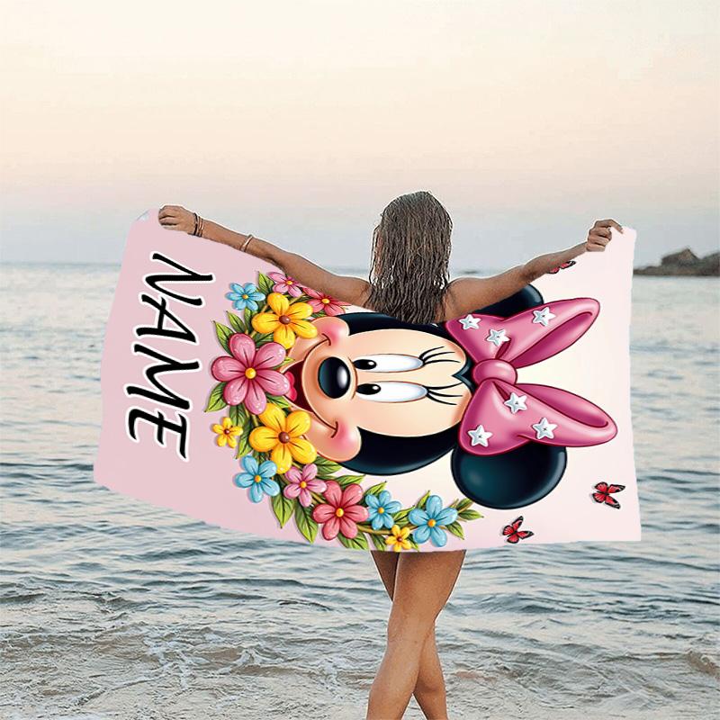 1pc Minnie12 Beach Towel with Custom Name, Beach/Swimming/Bath/Picnic/Camping Towel, Suitable for Seaside Beaches