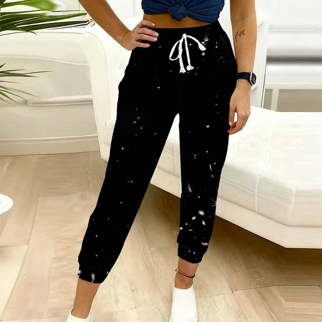 Dámské letní tepláky s geometrickým potiskem Volný střih Stahovací pas Joggers Elastický lem Denní ležérní kalhoty