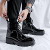 Long tube thick soled men's leather shoes Trendy Black design style Outdoor Street Casual party boots versatile